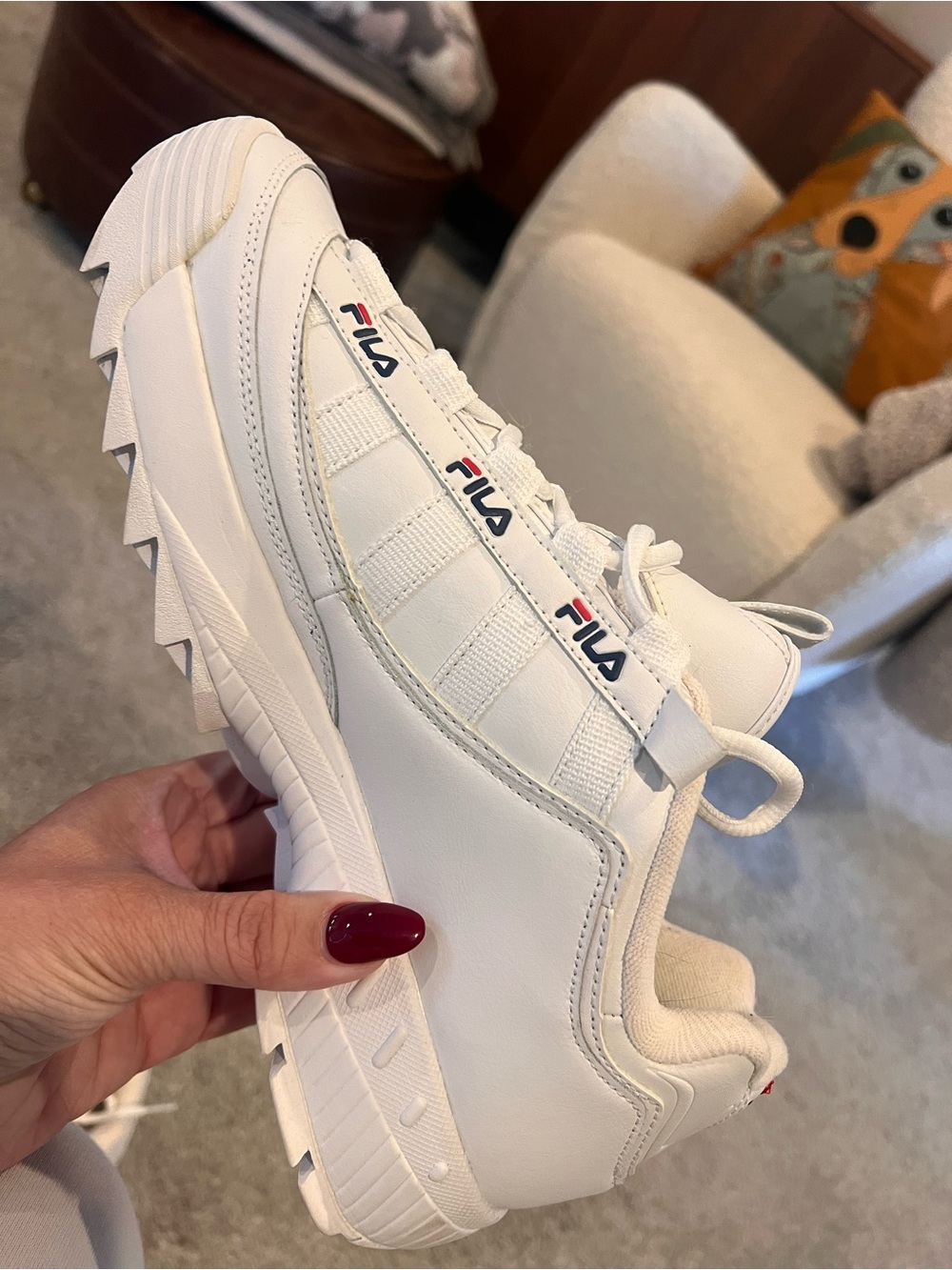 Fila White Leather Platform Sneaker with Red & Navy Accents - Picture 3 of 5